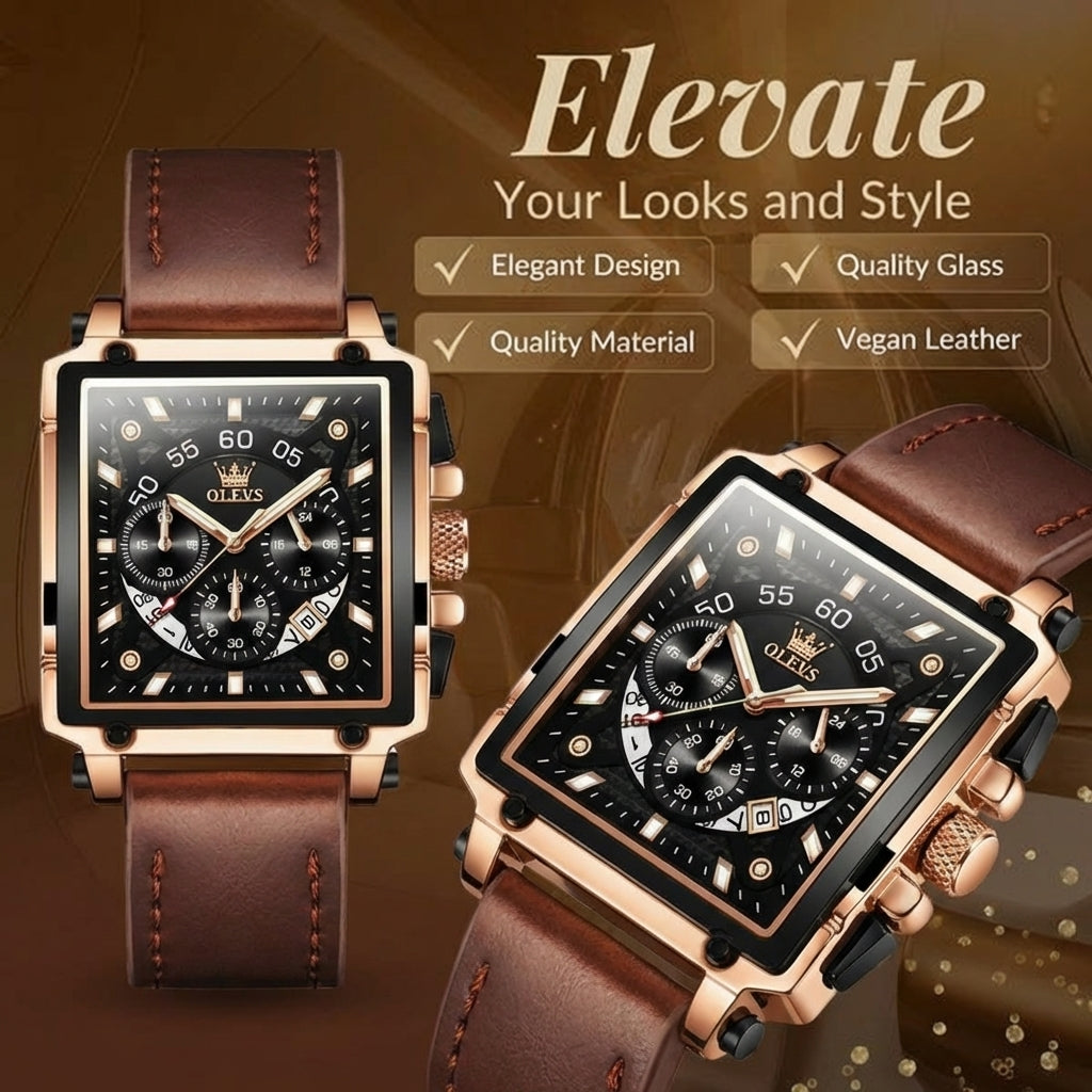 Fashion Square Dial Chronograph Watch